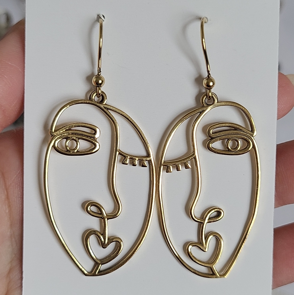 Vintage Modernist Picasso Abstract Sterling Silver Gold Plated Dangle Earrings - Picture 2 of 7